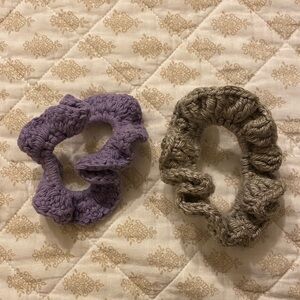 Purple and Gray Crochet Hair Scrunchies